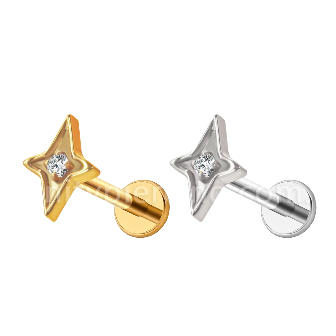 Piercing Labret Titânio Estrela Com Zircônia Cravejada