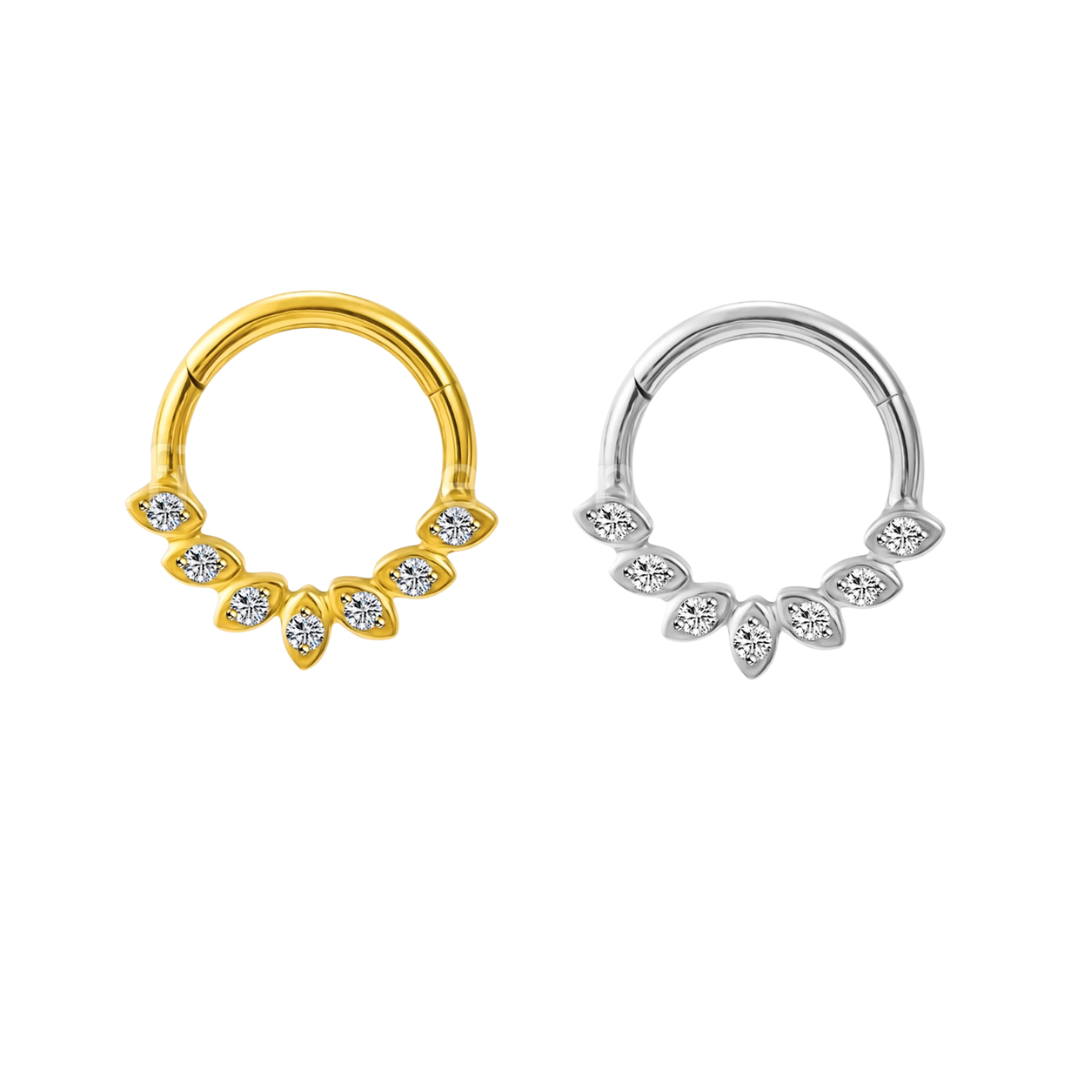 Piercing Argola Titânio Segmento Articulado Detalhes Zircônia