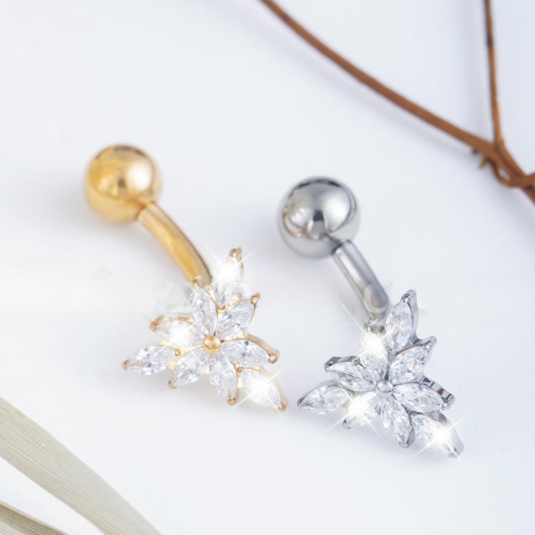 Piercing Banana Titânio Folhas Zircônia Cravejada