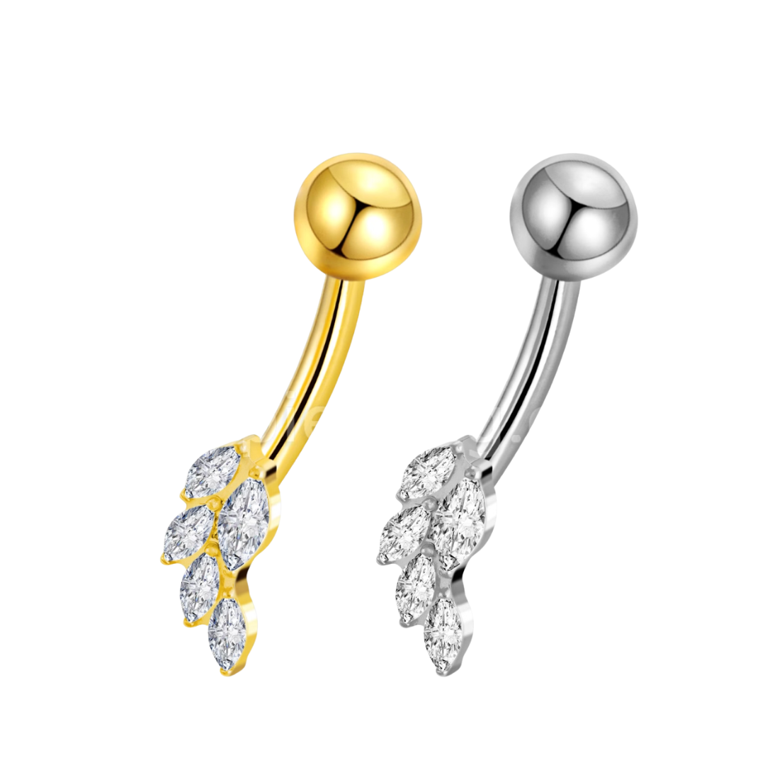 Piercing Banana Titânio Folhas Zircônia Cravejada