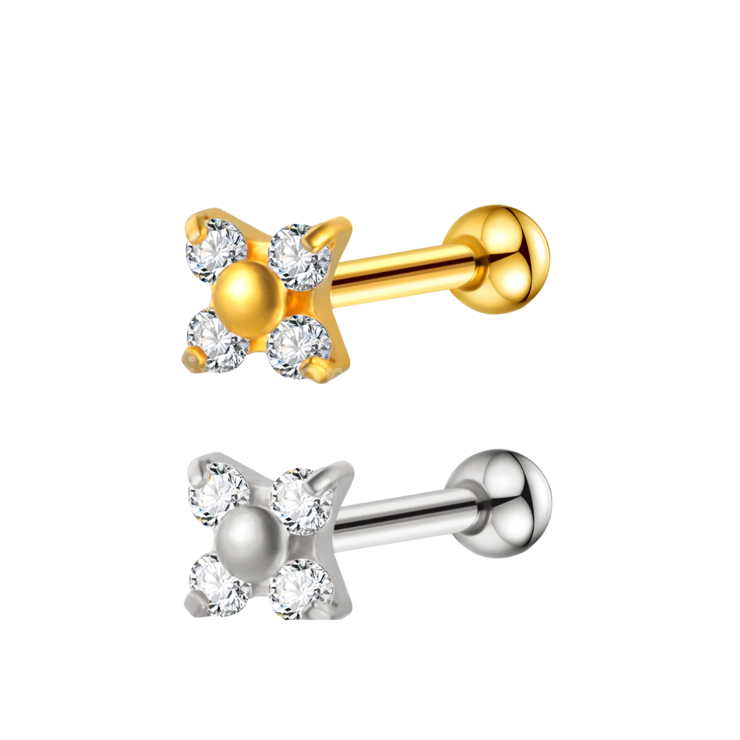 Piercing Minibarbell Aço Cirúrgico Flor Zircônia Cravejada