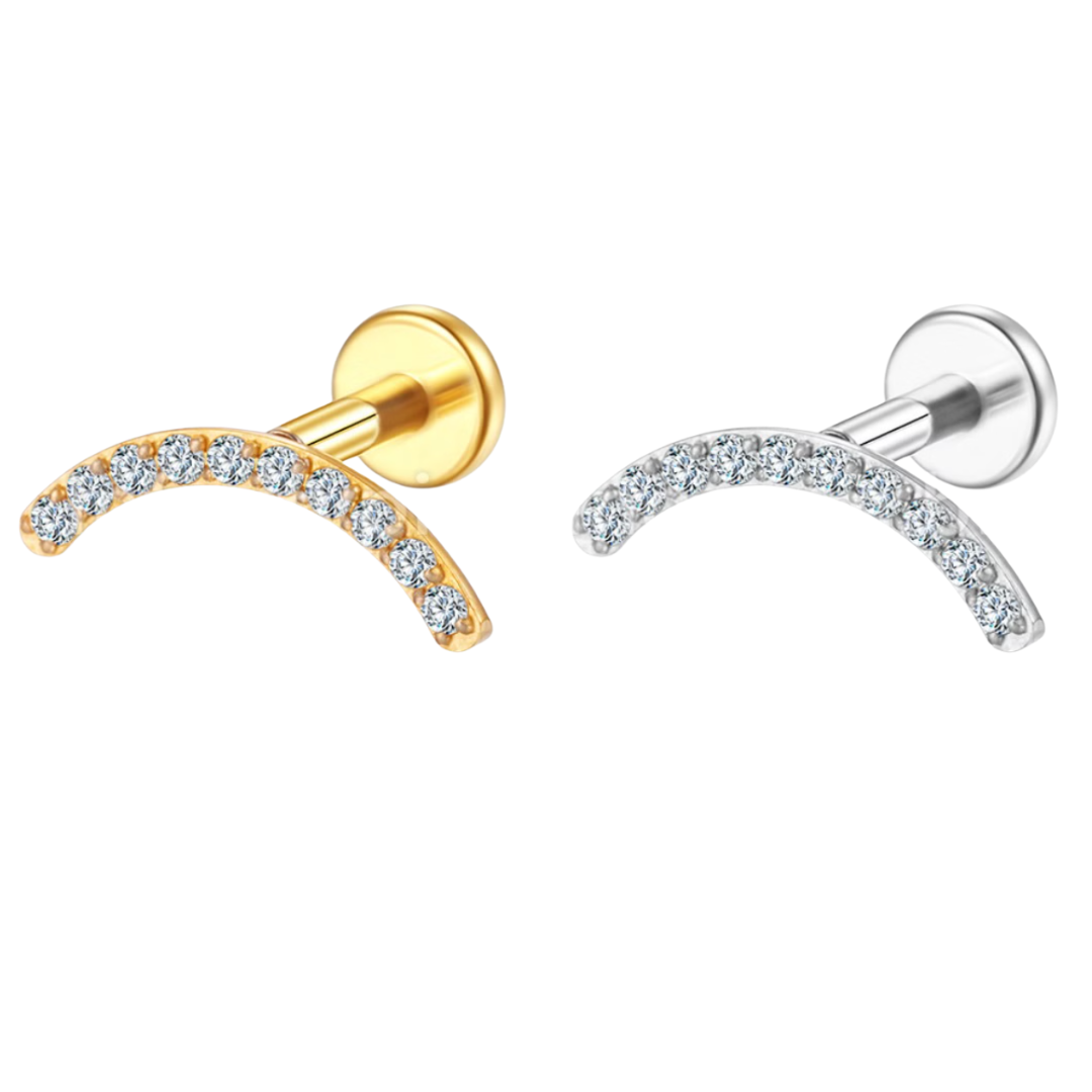 Piercing Labret Aço Cirúrgico Curvo Zircônia Cravejada