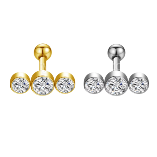 Piercing Barbell Aço Cirúrgico Trio Zircônias