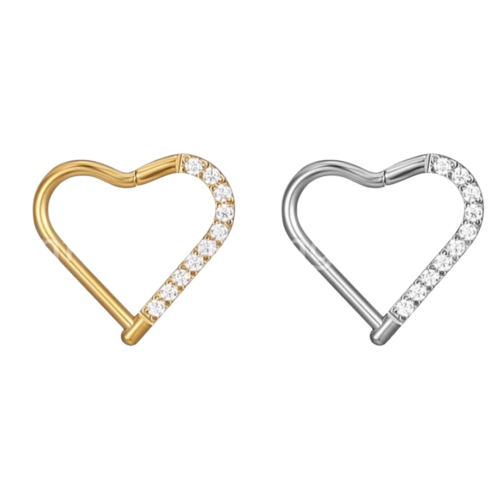 Piercing Argola Aço Cirúrgico Coração/Zircônia Cravejada