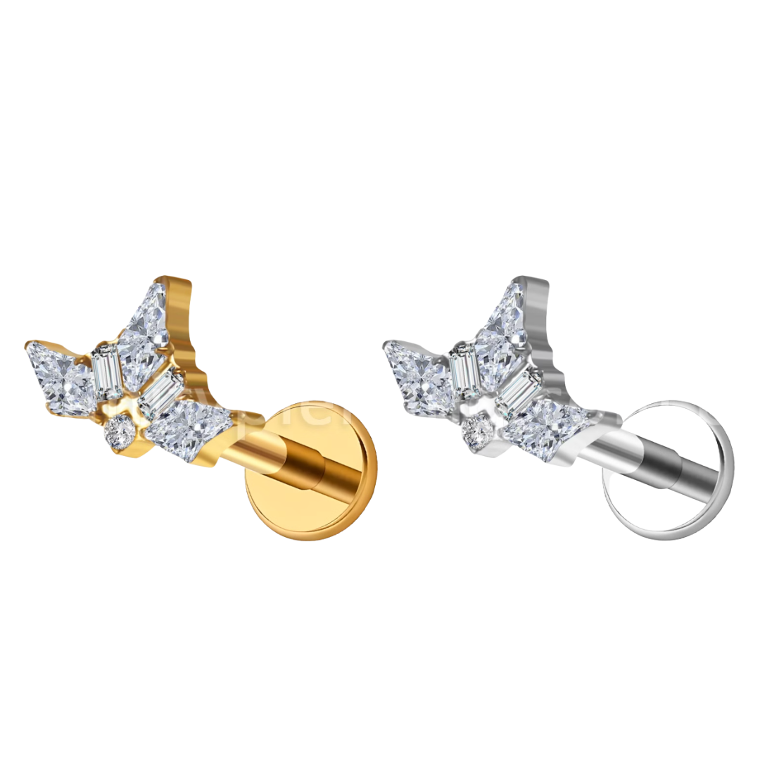 Piercing Labret Titânio Coroa Zircônia Cravejada Estéril